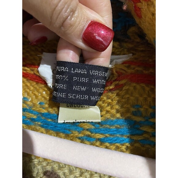 Vtg Cardigan Sweater M Brown Wool 70s Western Fall Bohemian Aztec Cabincore - Picture 7 of 14